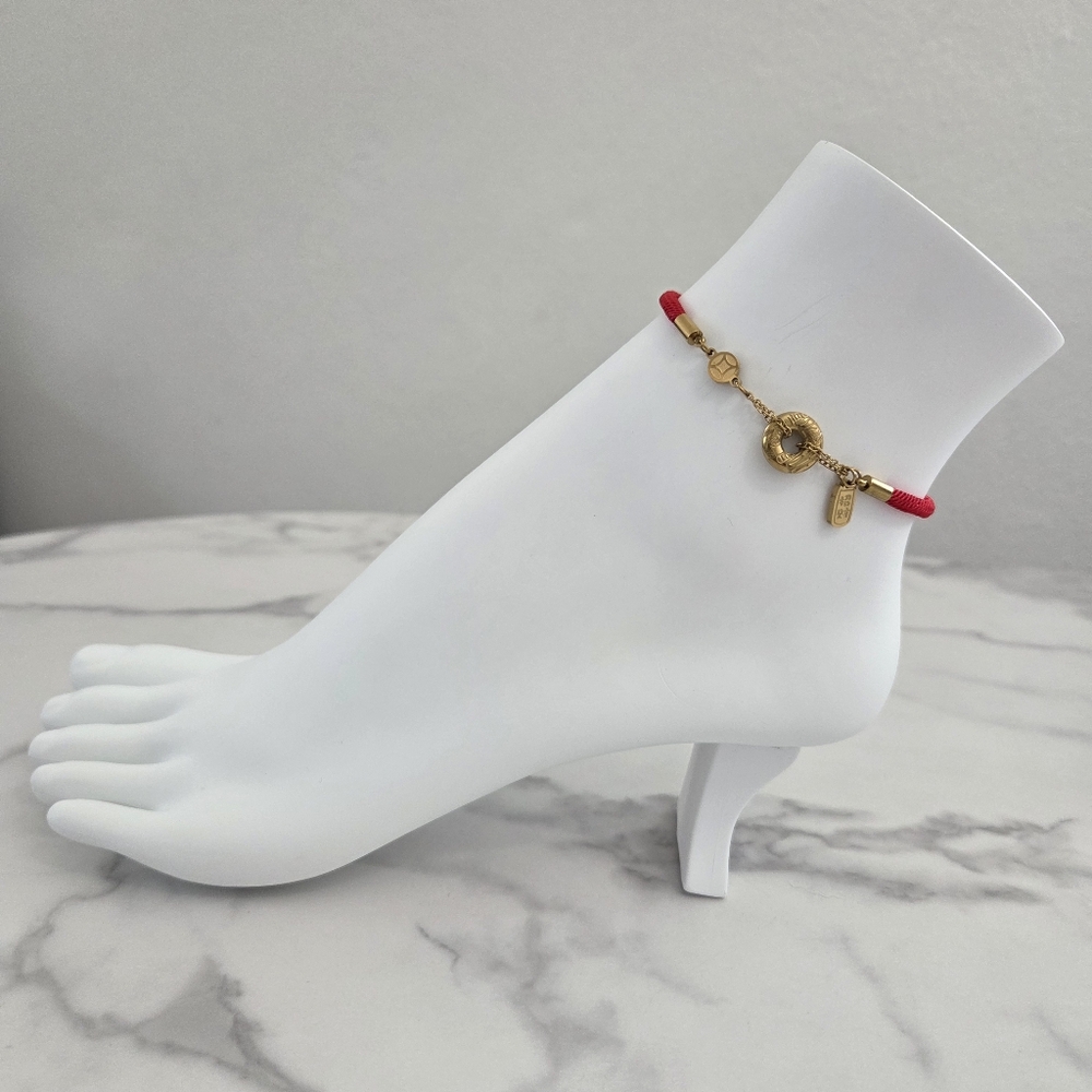 Adjustable Lucky Red Cord & Gold Charm Anklet - Picture 4 of 12
